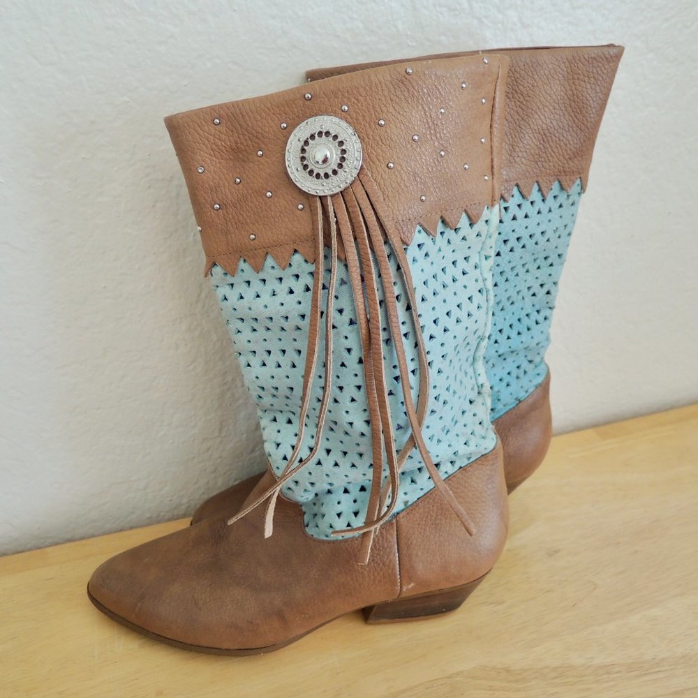 Vtg Leather Cowboy Boots Stagecoach Style